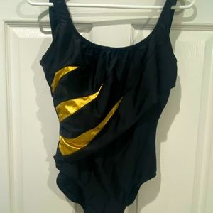 VIntage Oscar De La Renta Swimsuit Sz 12 One Piece Black And Gold